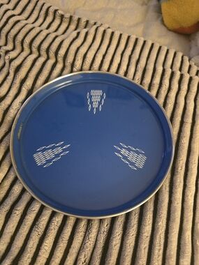 VINTAGE MCM Blue Decorative Metal Serving Tray